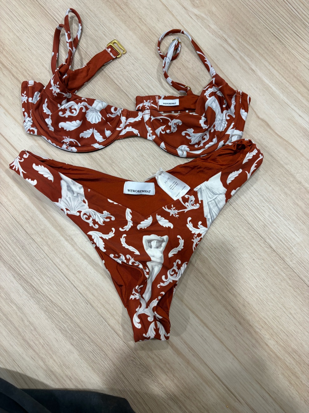 WeWoreWhat Rust & White Baroque Sculptural Underwire Bikini